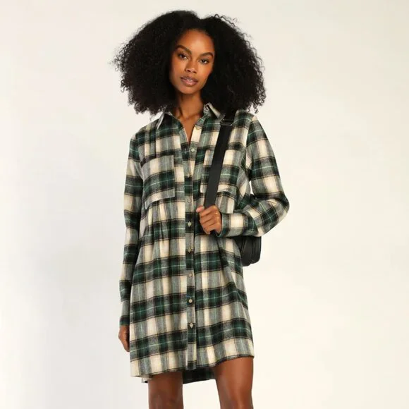chinese dress ladies Sweet Beyond Long Sleeve Plaid Mini Dress